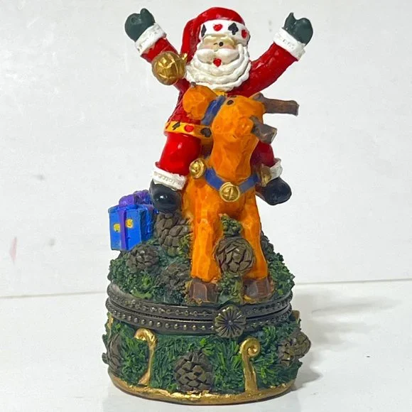 Vintage Whimsical Santa Riding ReindeerTrinket Boxes - Picture 2 of 16